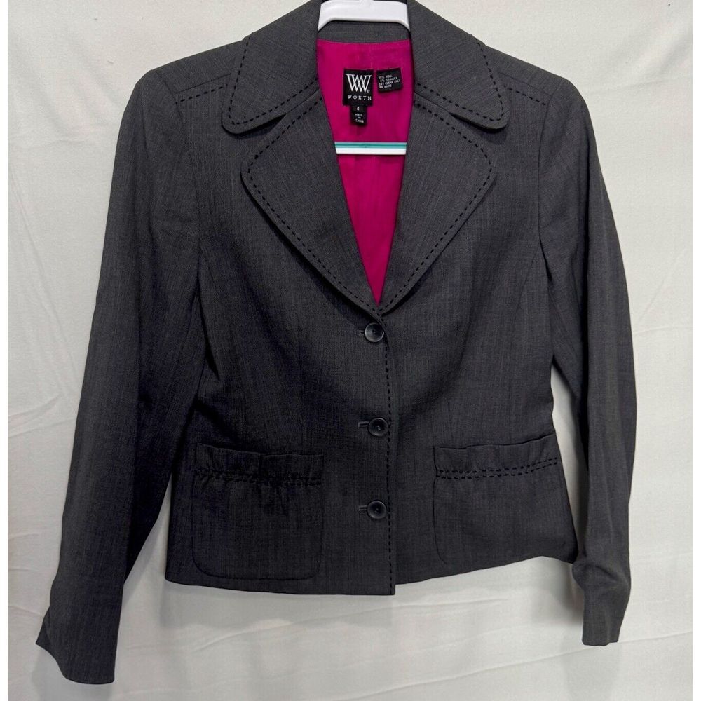 W By Worth Wool Blazer‎ Women's Size 4 Heather Grey Vintage